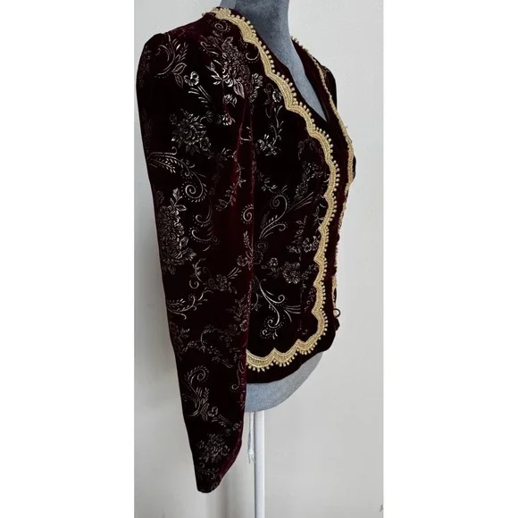 Vtg 80s J McClintock Blazer Burgundy Gold Velvet Victorian Regencycore Boho - Picture 8 of 16